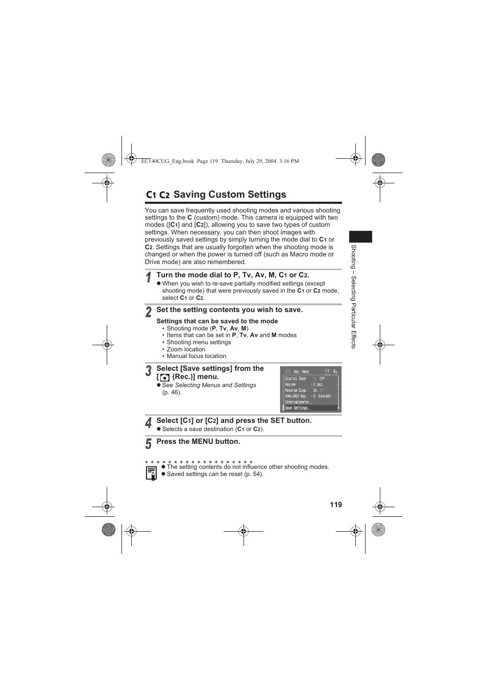 Saving custom settings | Canon CEL-SE65A210 User Manual | Page 122 / 210