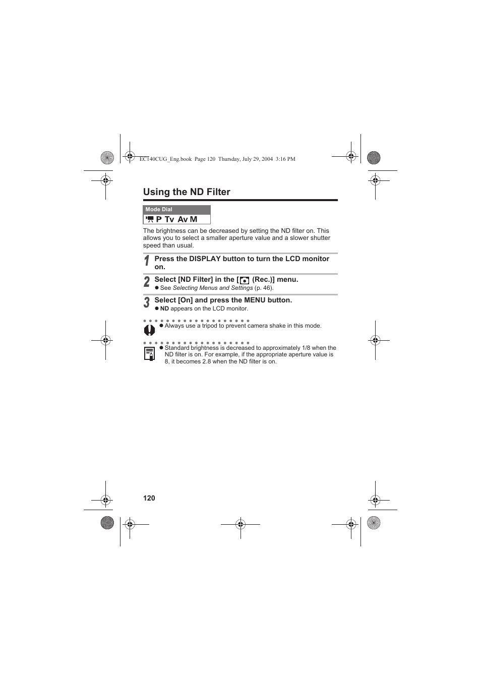 Using the nd filter | Canon CEL-SE65A210 User Manual | Page 123 / 210