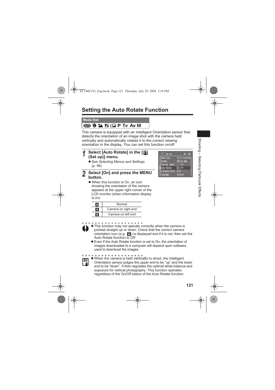 Setting the auto rotate function | Canon CEL-SE65A210 User Manual | Page 124 / 210