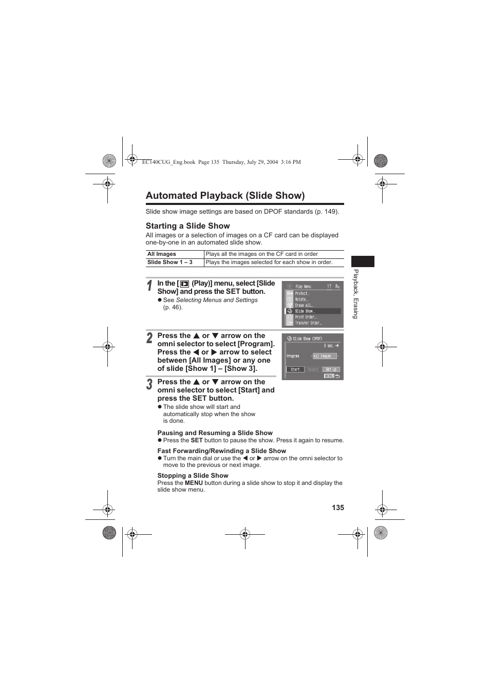 Automated playback (slide show) | Canon CEL-SE65A210 User Manual | Page 138 / 210