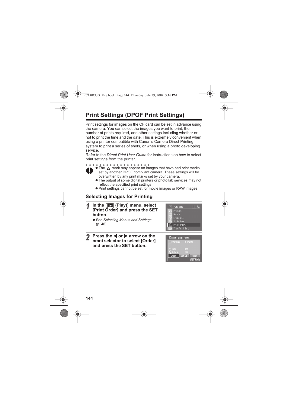 Print settings (dpof print settings) | Canon CEL-SE65A210 User Manual | Page 147 / 210