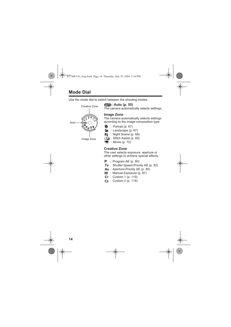 Mode dial | Canon CEL-SE65A210 User Manual | Page 17 / 210