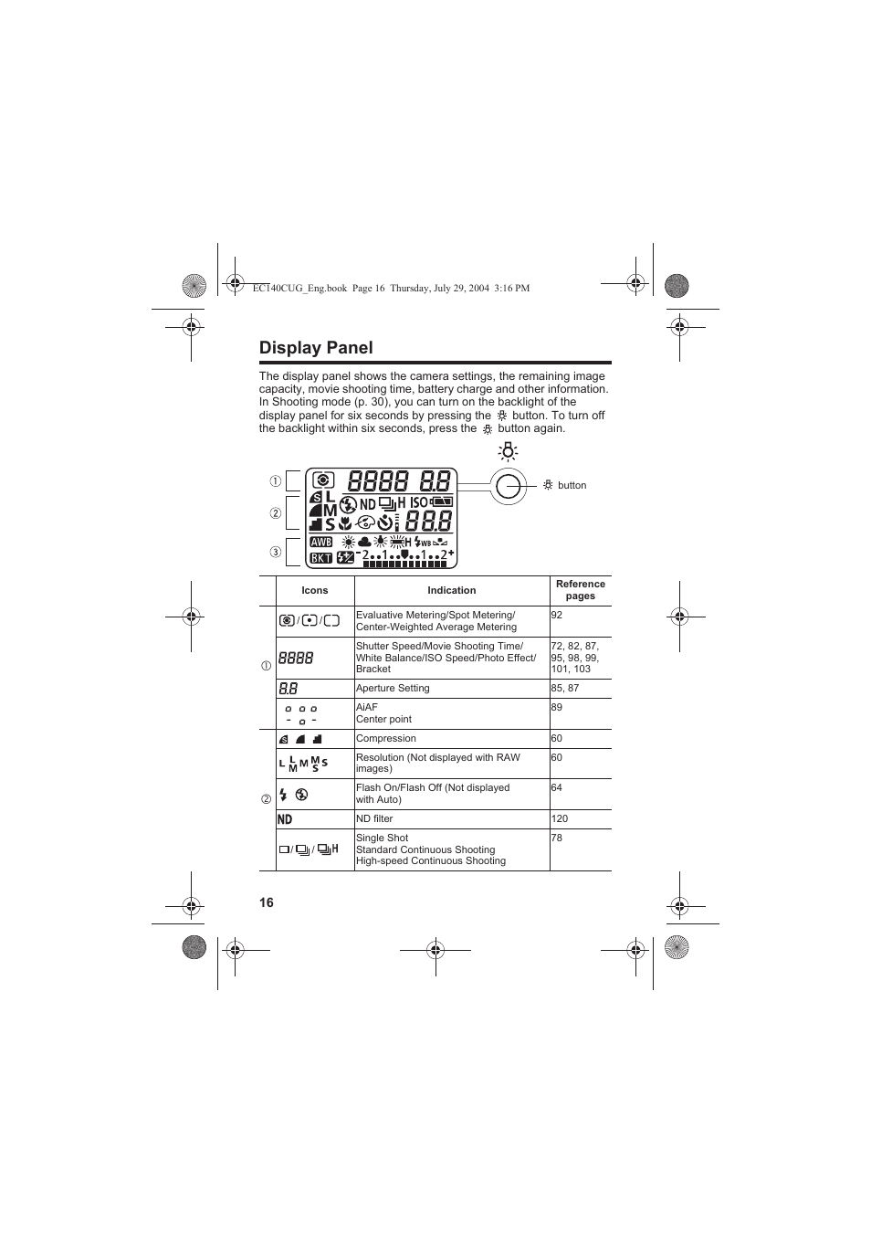 Display panel | Canon CEL-SE65A210 User Manual | Page 19 / 210