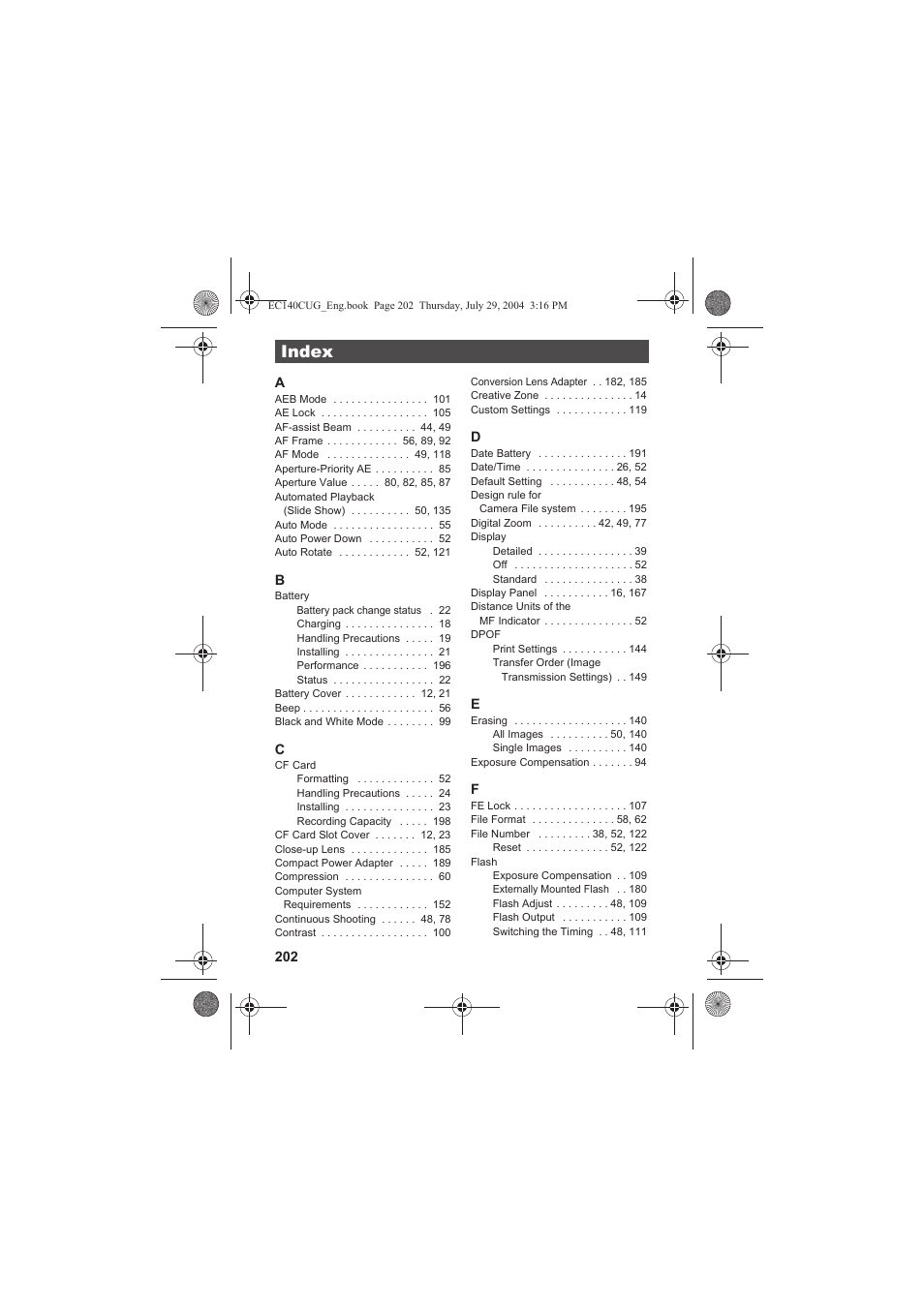 Index | Canon CEL-SE65A210 User Manual | Page 205 / 210