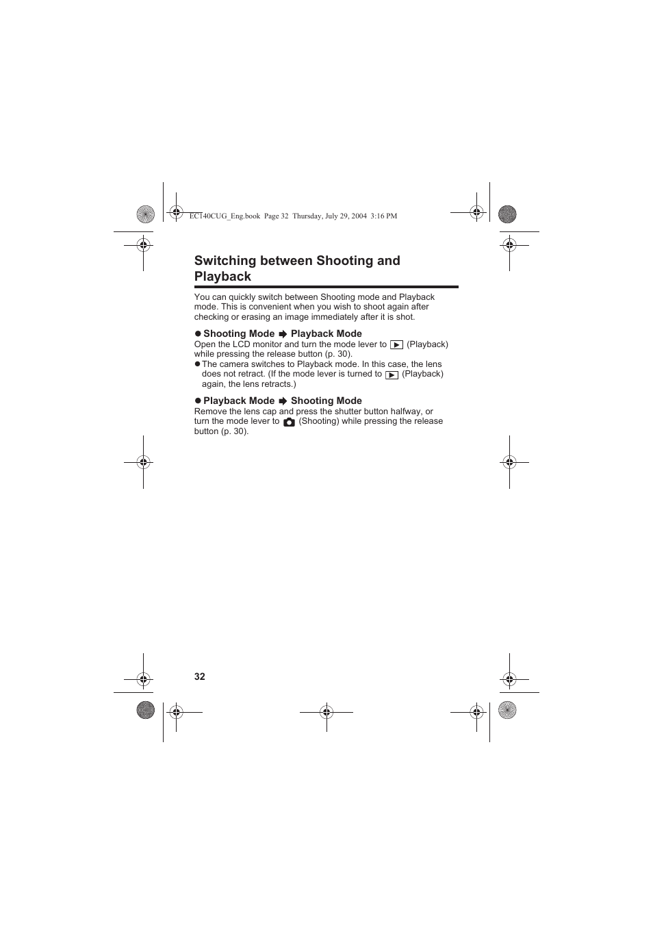 Switching between shooting and playback | Canon CEL-SE65A210 User Manual | Page 35 / 210