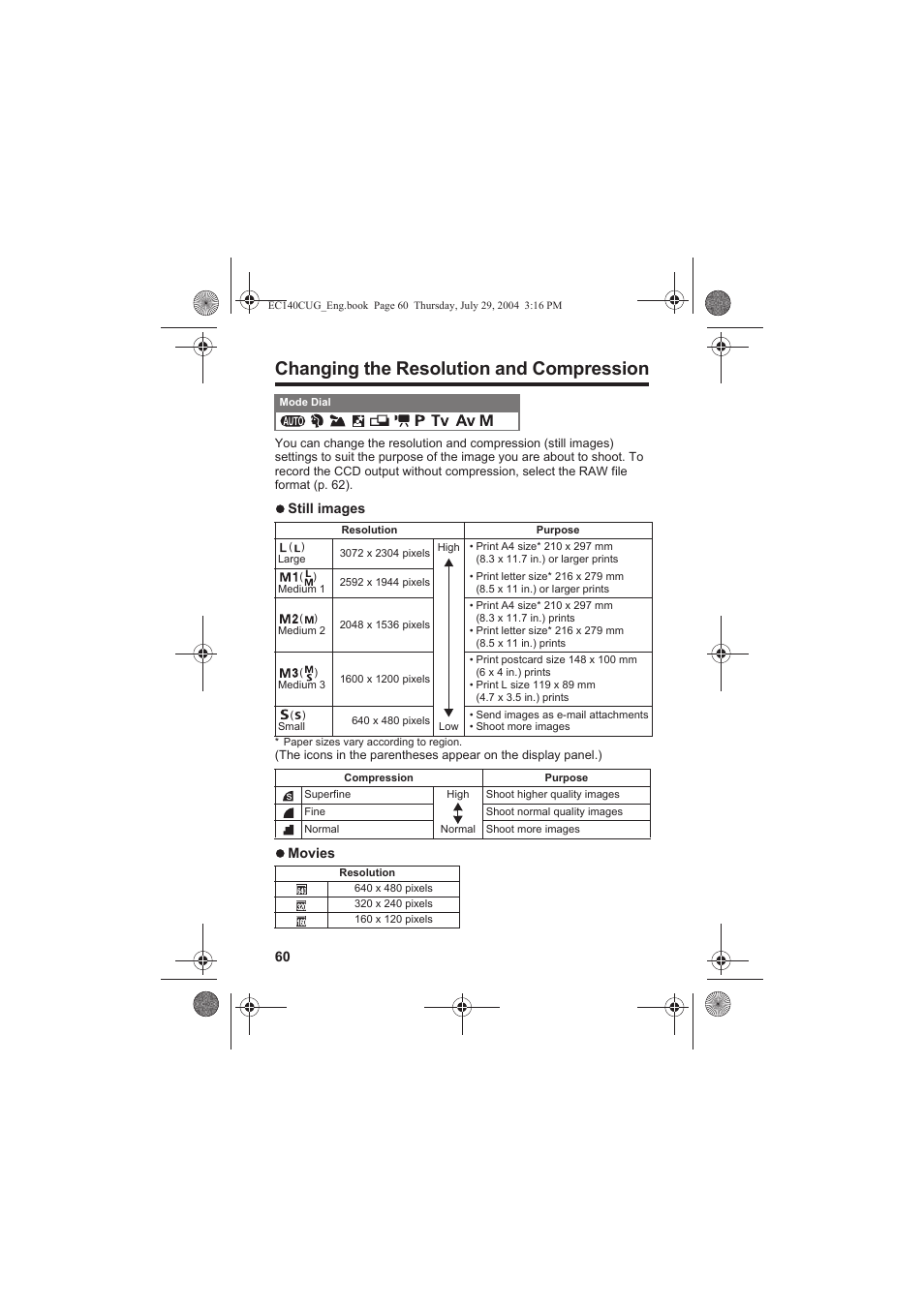 Changing the resolution and compression | Canon CEL-SE65A210 User Manual | Page 63 / 210