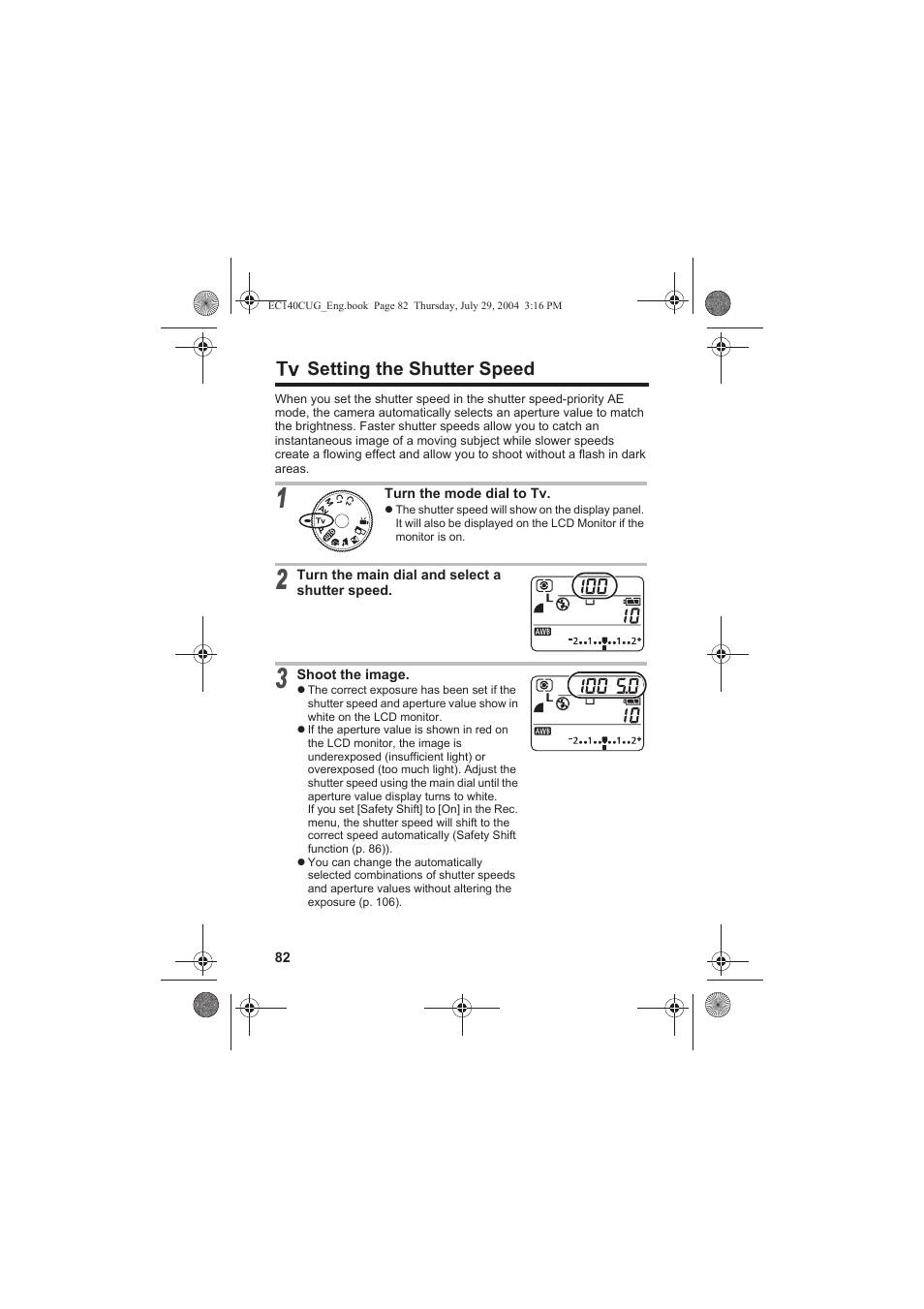 Setting the shutter speed | Canon CEL-SE65A210 User Manual | Page 85 / 210