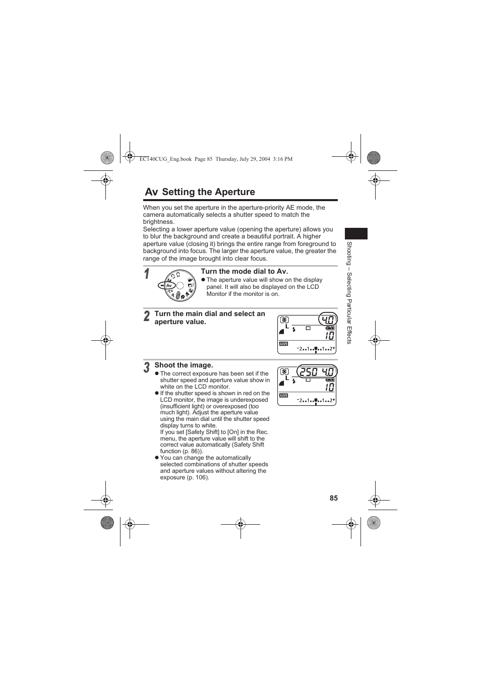 Setting the aperture | Canon CEL-SE65A210 User Manual | Page 88 / 210