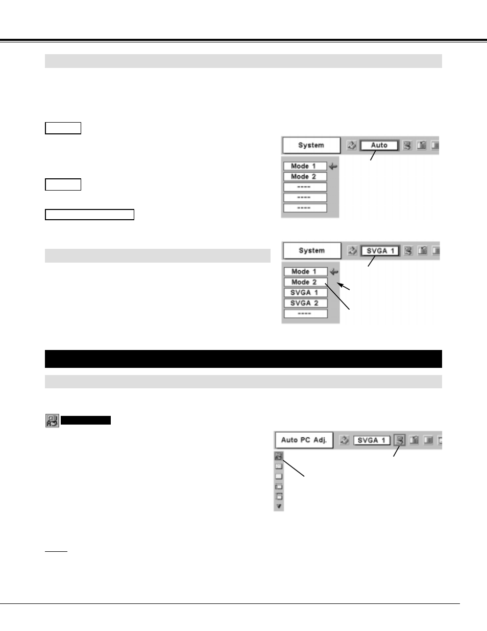 Pc adjustment, Computer input, Select computer system manually | Auto pc adjustment, Automatic multi-scan system | Canon LV-7545 User Manual | Page 23 / 44