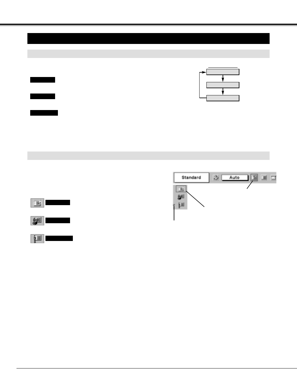 Picture image adjustments, Video input, Image level select (menu) | Image level select (direct) | Canon LV-7545 User Manual | Page 32 / 44