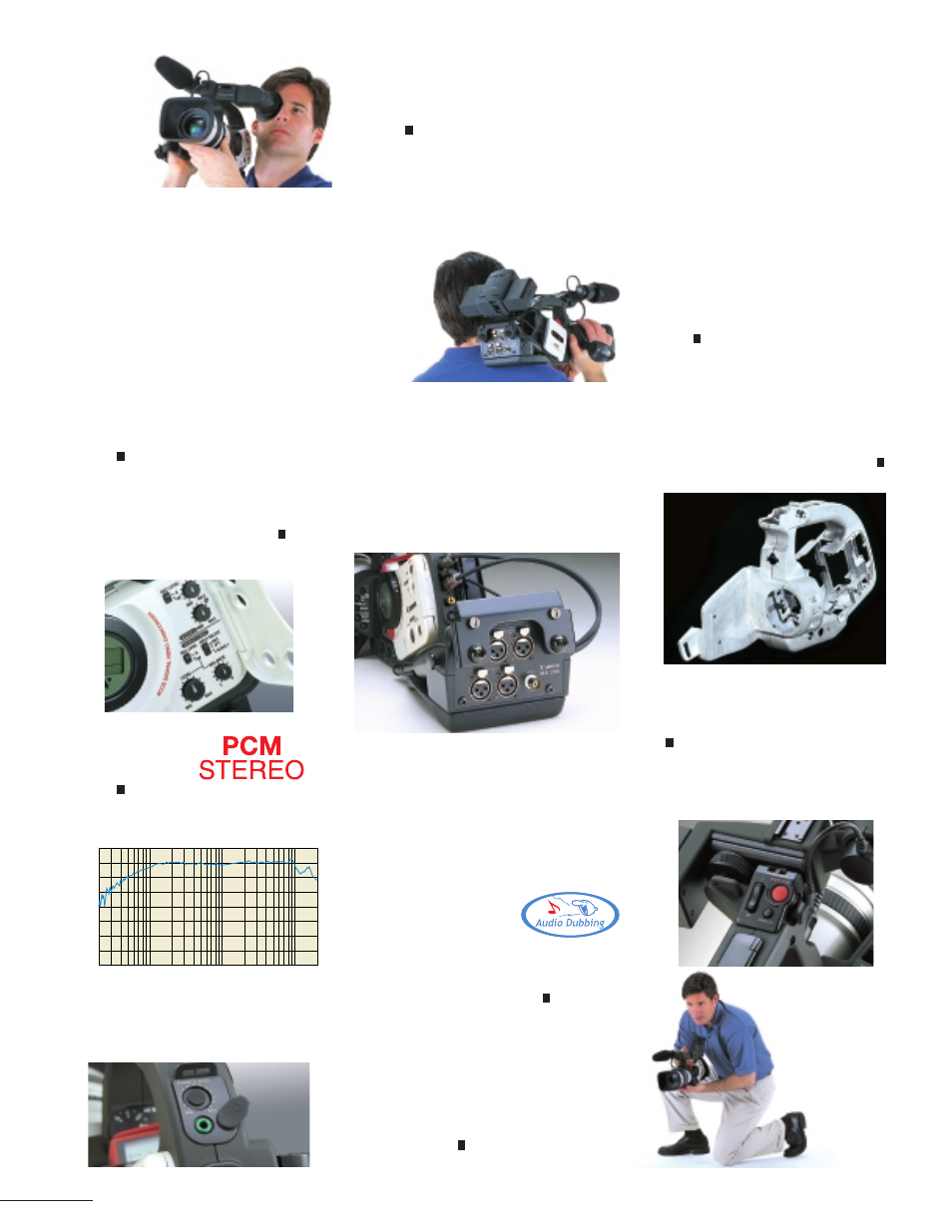 Microphone, Xlr audio inputs, Headphone terminal | Composite/s-video input and output, Top grip with recording controls, Data code, Index recording, Ergonomics and magnesium body, Custom keys, Dv control | Canon 3CCD User Manual | Page 8 / 12