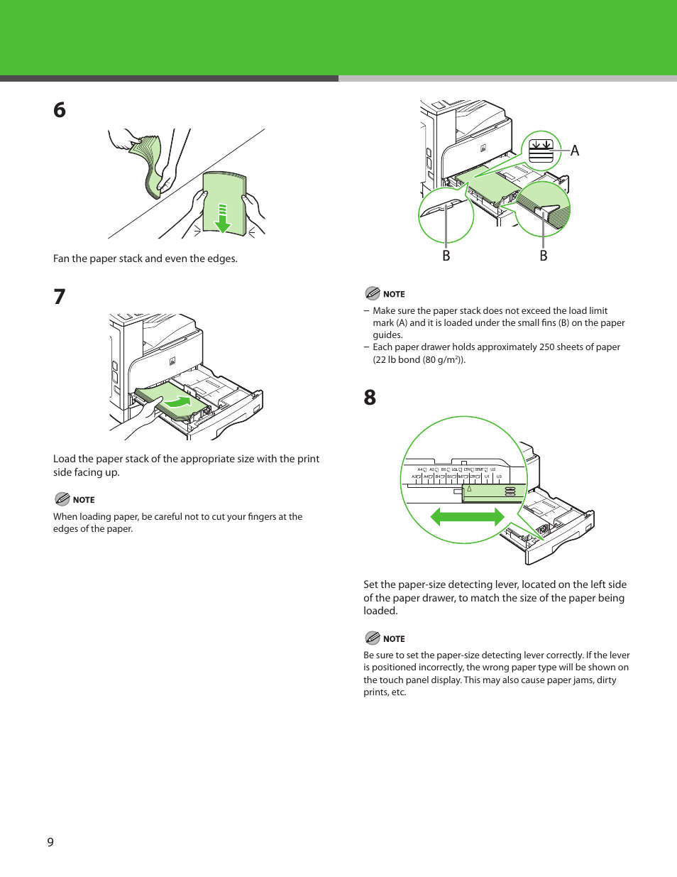 Fan the paper stack and even the edges | Canon IMAGECLASS MF7400 User Manual | Page 10 / 40
