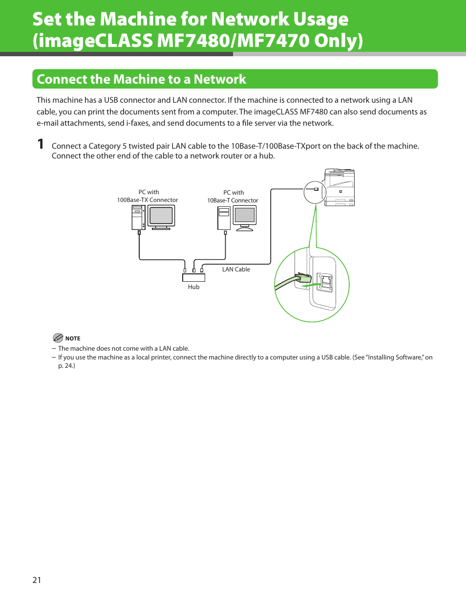 Connect the machine to a network | Canon IMAGECLASS MF7400 User Manual | Page 22 / 40