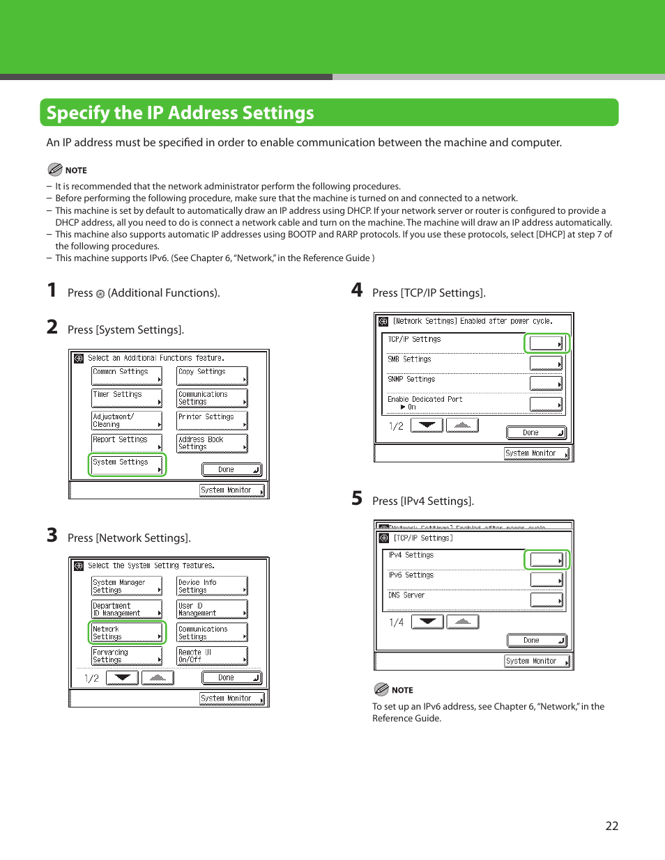 Specify the ip address settings | Canon IMAGECLASS MF7400 User Manual | Page 23 / 40