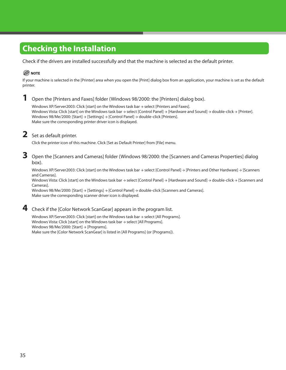 Checking the installation | Canon IMAGECLASS MF7400 User Manual | Page 36 / 40