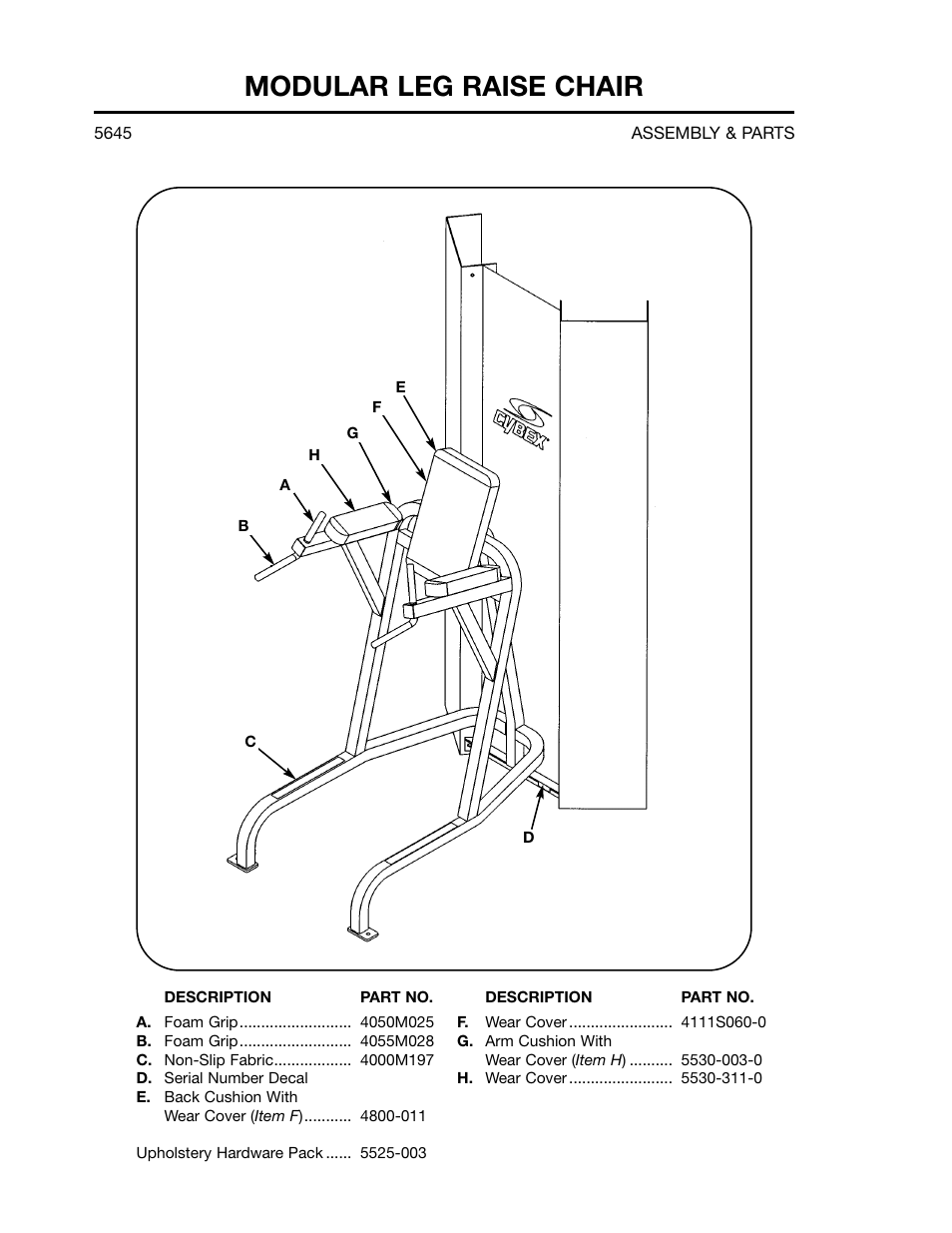 Modular leg raise chair | Cybex 55620H Modular User Manual | Page 139 / 190