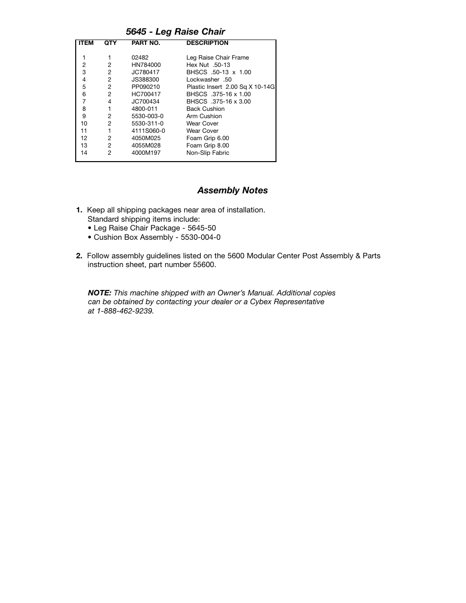 5645 - leg raise chair | Cybex 55620H Modular User Manual | Page 140 / 190