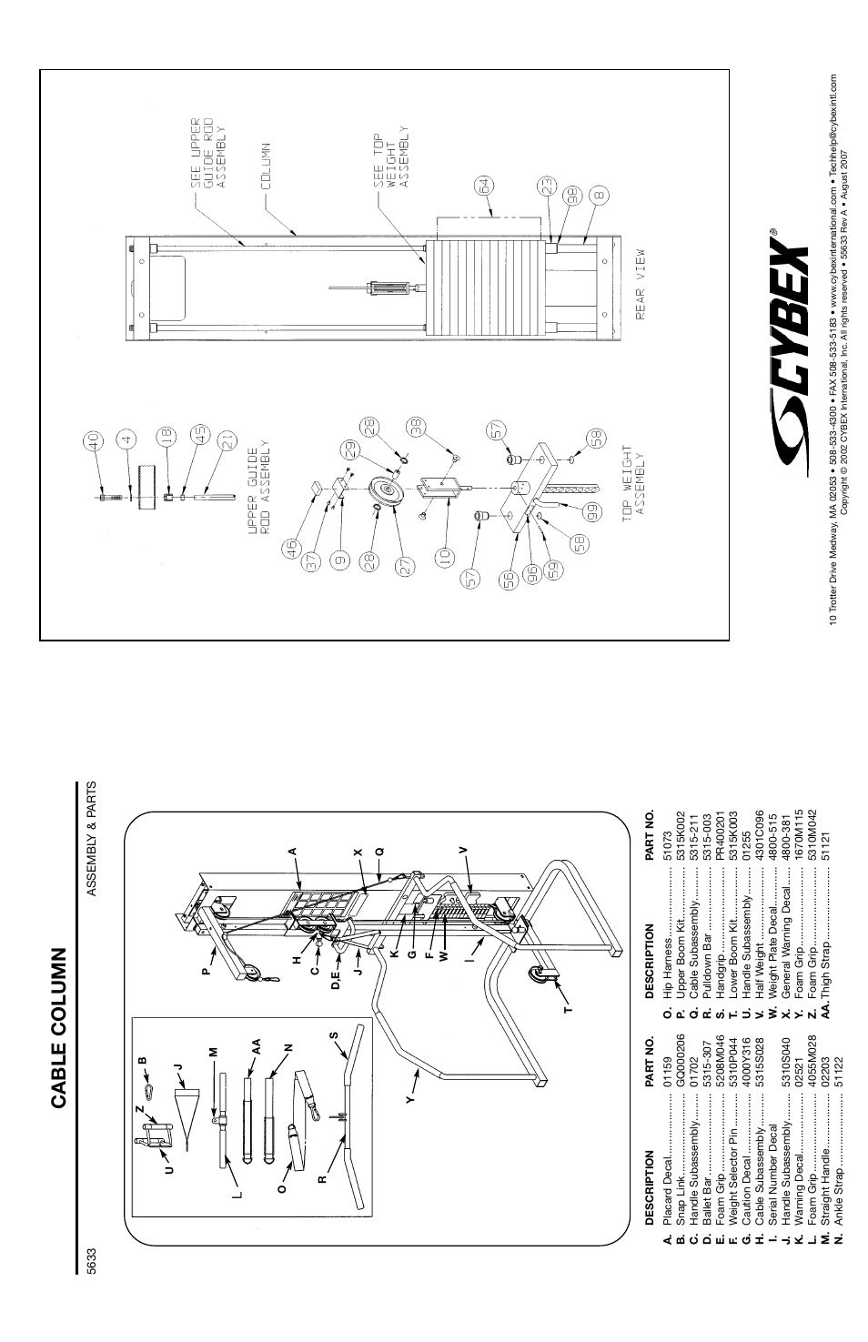 Cable column | Cybex 55620H Modular User Manual | Page 150 / 190