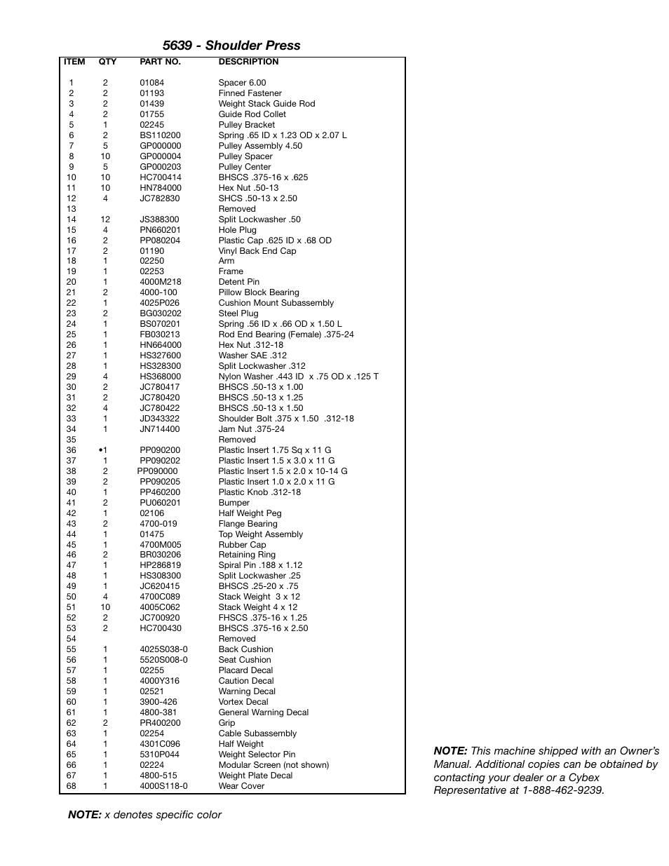 5639 - shoulder press | Cybex 55620H Modular User Manual | Page 160 / 190