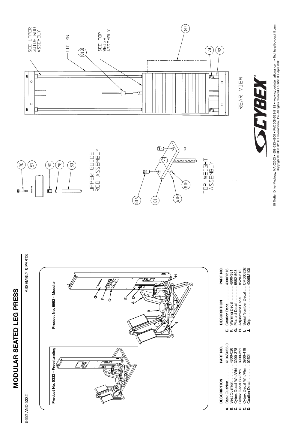 Modular sea ted leg press | Cybex 55620H Modular User Manual | Page 184 / 190