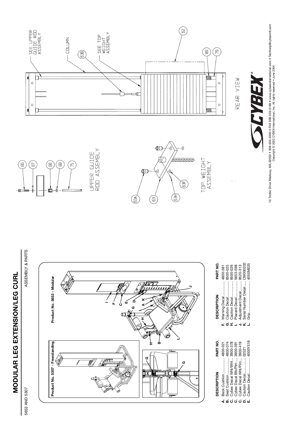 Modular leg extension/leg curl | Cybex 55620H Modular User Manual | Page 188 / 190