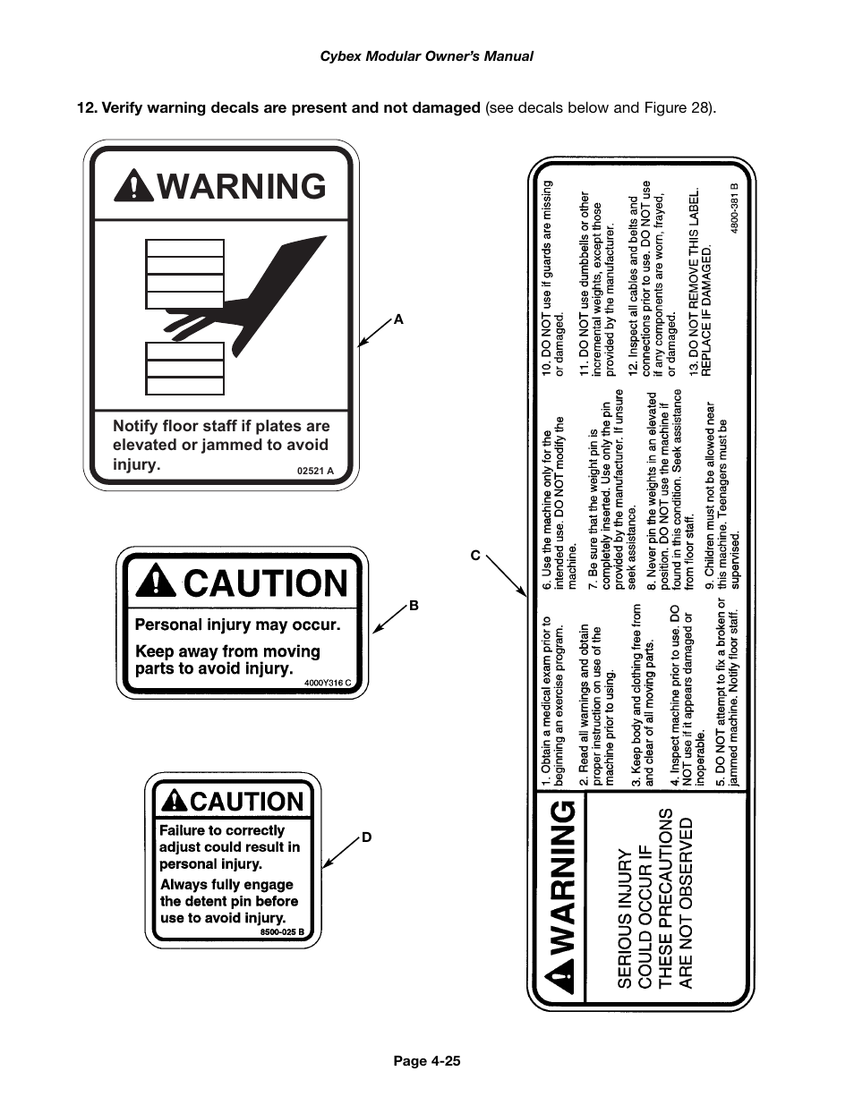 Warning | Cybex 55620H Modular User Manual | Page 79 / 190