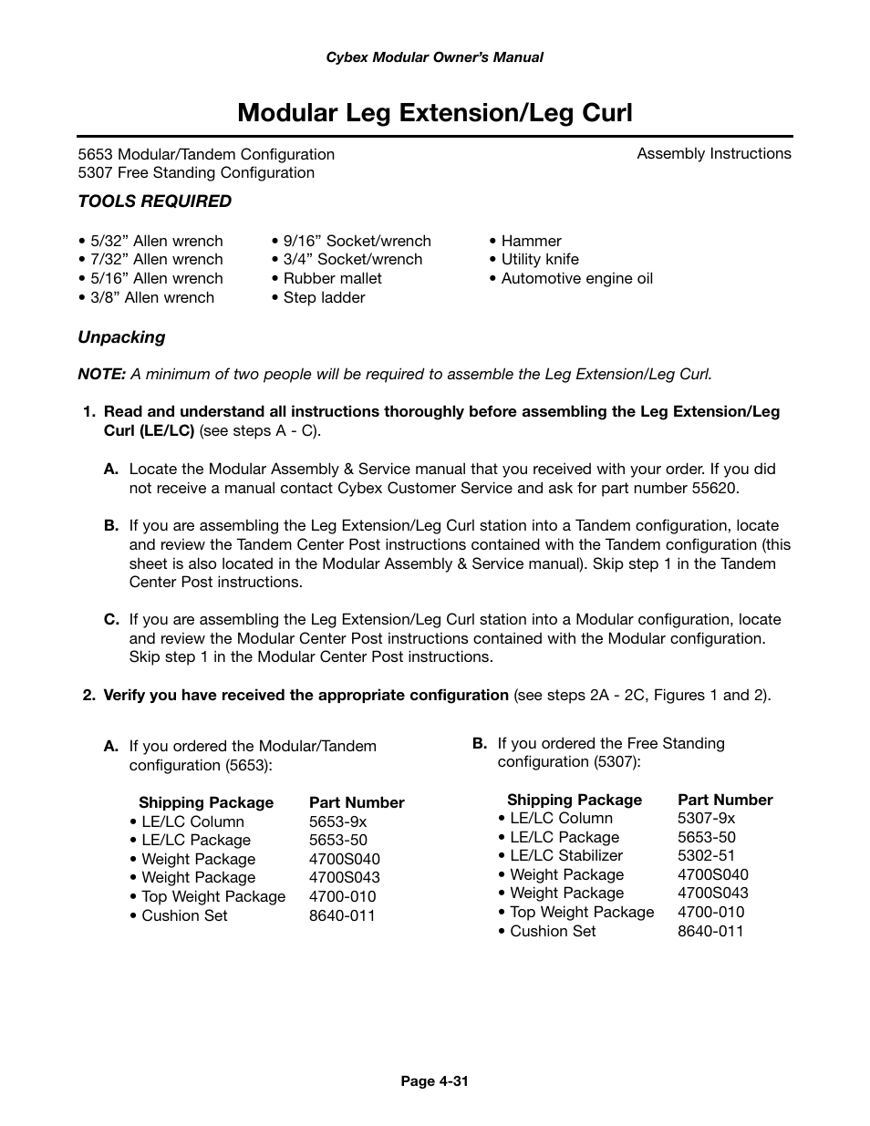 Modular leg extension/leg curl | Cybex 55620H Modular User Manual | Page 85 / 190