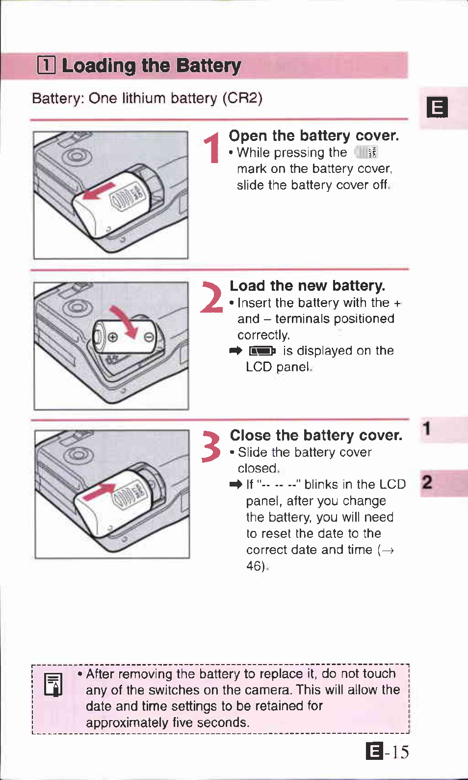 Q loading the battery, Load the new battery, H] loading the battery | Canon IXUS Z70 User Manual | Page 15 / 57