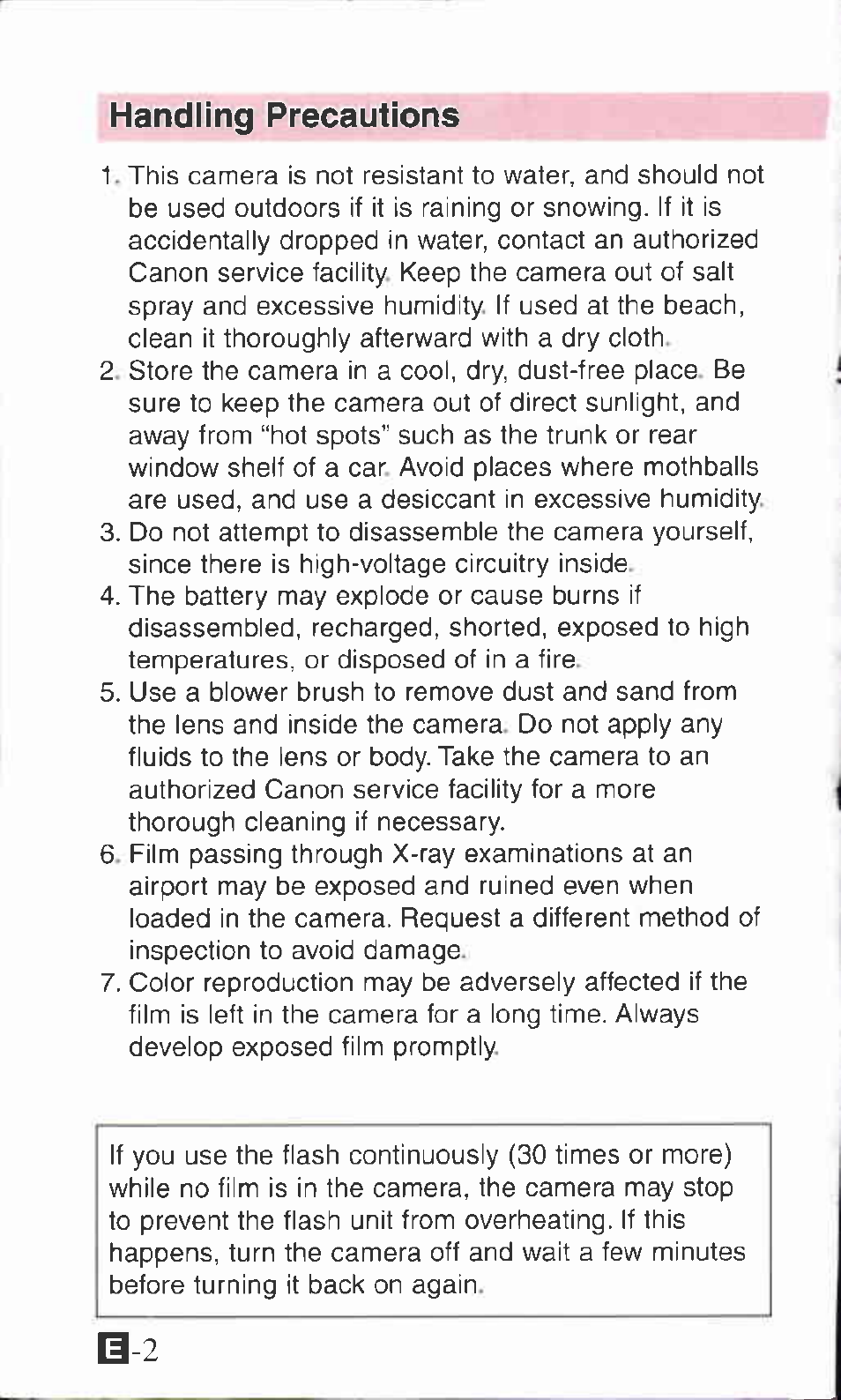 Handling precautions | Canon IXUS Z70 User Manual | Page 2 / 57