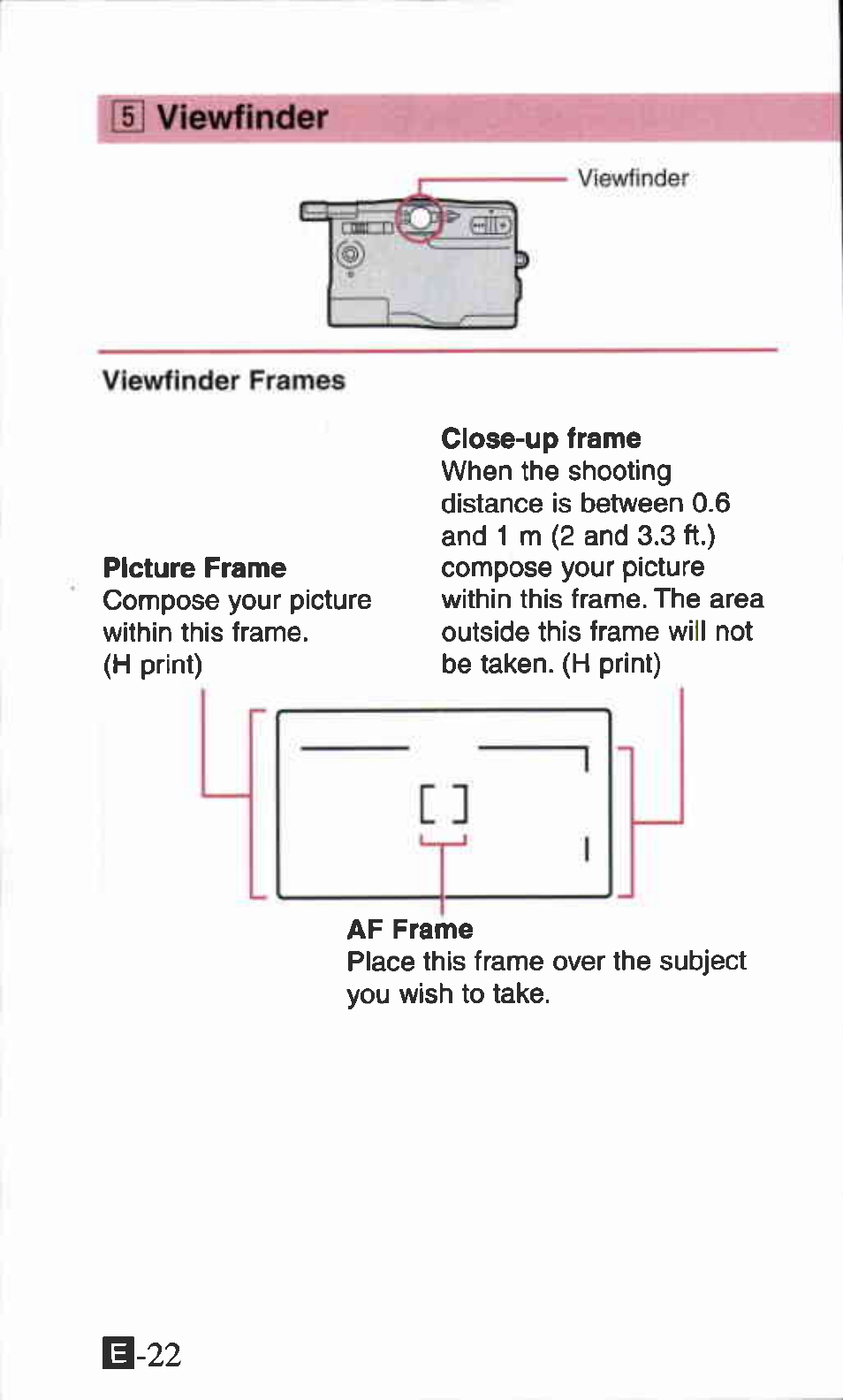 Viewfinder, Close-up frame, Lu viewfinder | B-22 | Canon IXUS Z70 User Manual | Page 22 / 57