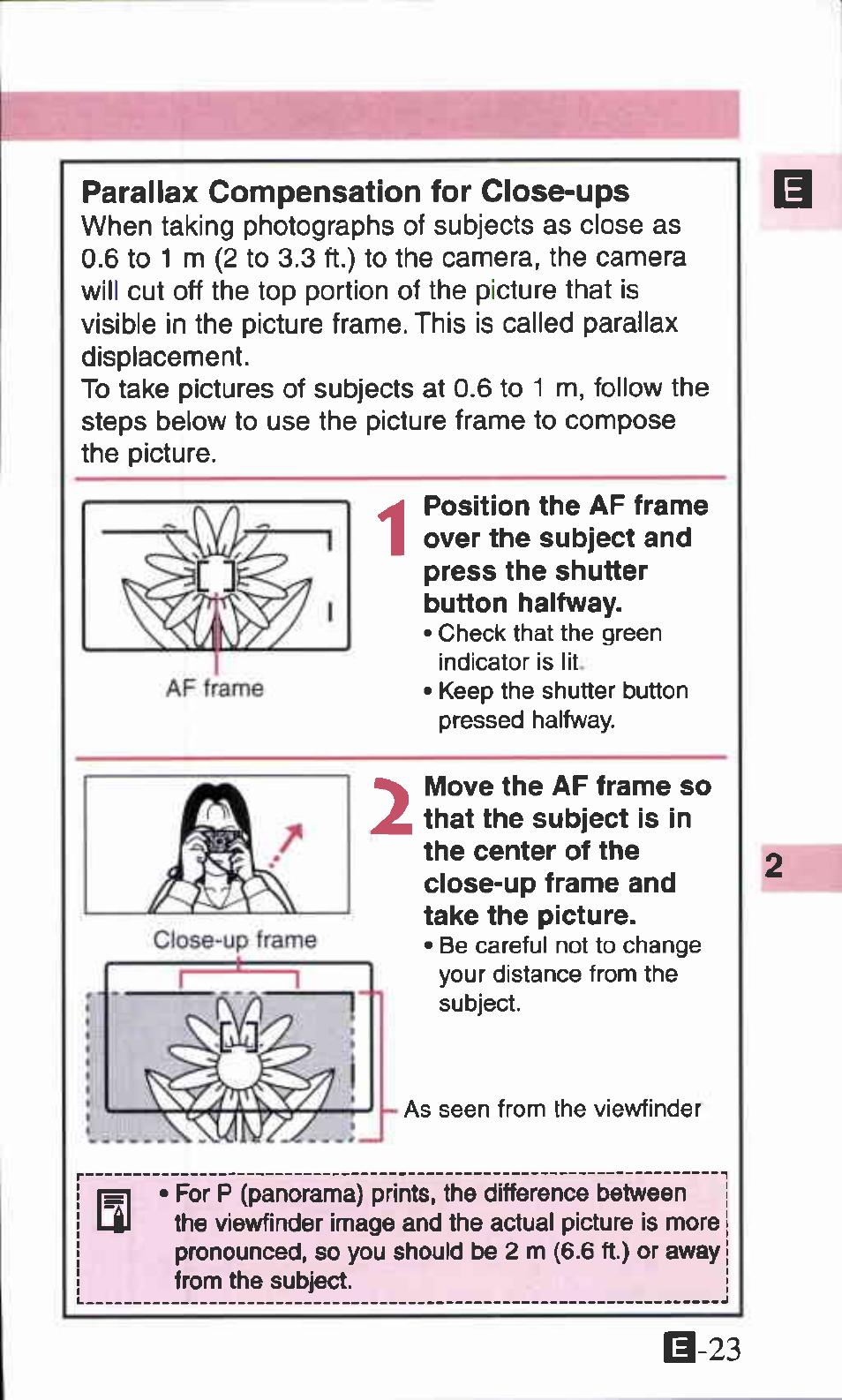 Parallax compensation for close-ups, B-23 | Canon IXUS Z70 User Manual | Page 23 / 57