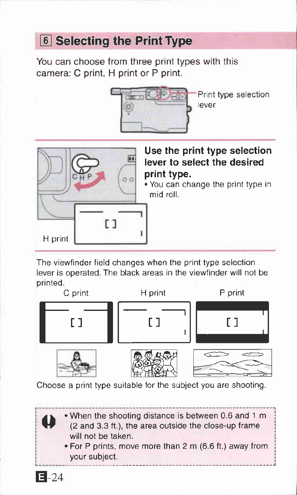 H] selecting the print type, U] selecting the print type (c/h/p) | Canon IXUS Z70 User Manual | Page 24 / 57