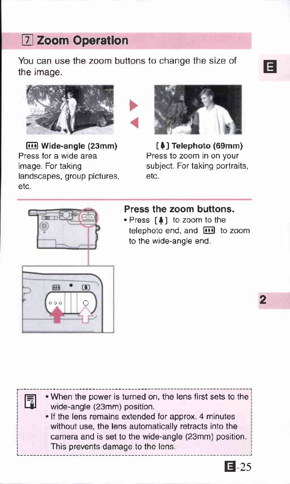 7] zoom operation, H] zoom operation | Canon IXUS Z70 User Manual | Page 25 / 57