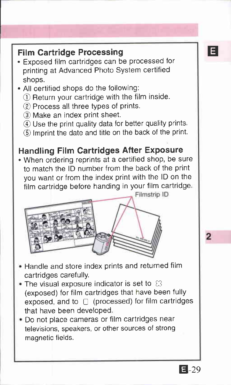 Film cartridge processing, Handling film cartridges after exposure, B-29 | Canon IXUS Z70 User Manual | Page 29 / 57