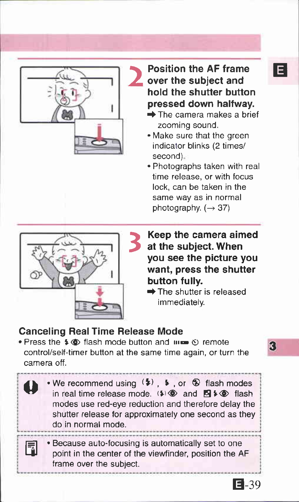 Canceling real time release mode | Canon IXUS Z70 User Manual | Page 39 / 57