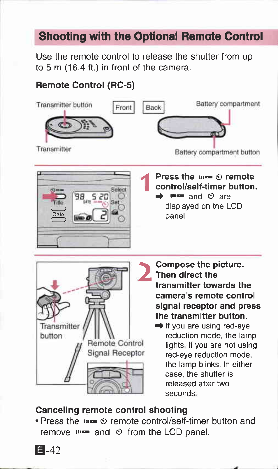 Shooting with the optionai remote contrai, Press the m— 0 remote control/self-timer button, 5a saa | Canon IXUS Z70 User Manual | Page 42 / 57