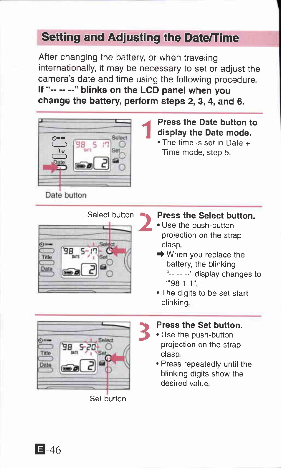 Setting and adjusting the date/time, B-46 | Canon IXUS Z70 User Manual | Page 46 / 57