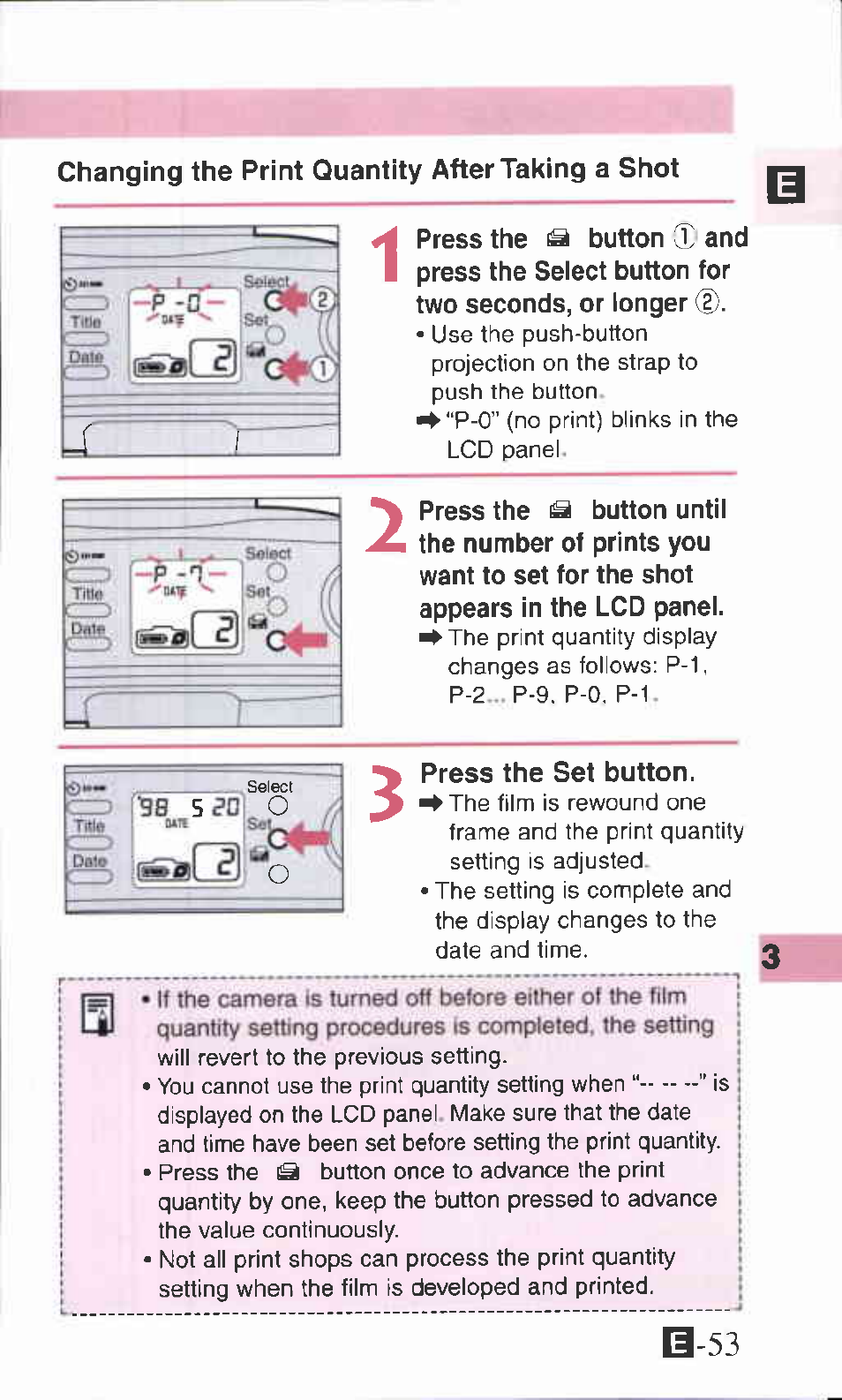 Changing the print quantity after taking a shot, Press the set button | Canon IXUS Z70 User Manual | Page 53 / 57