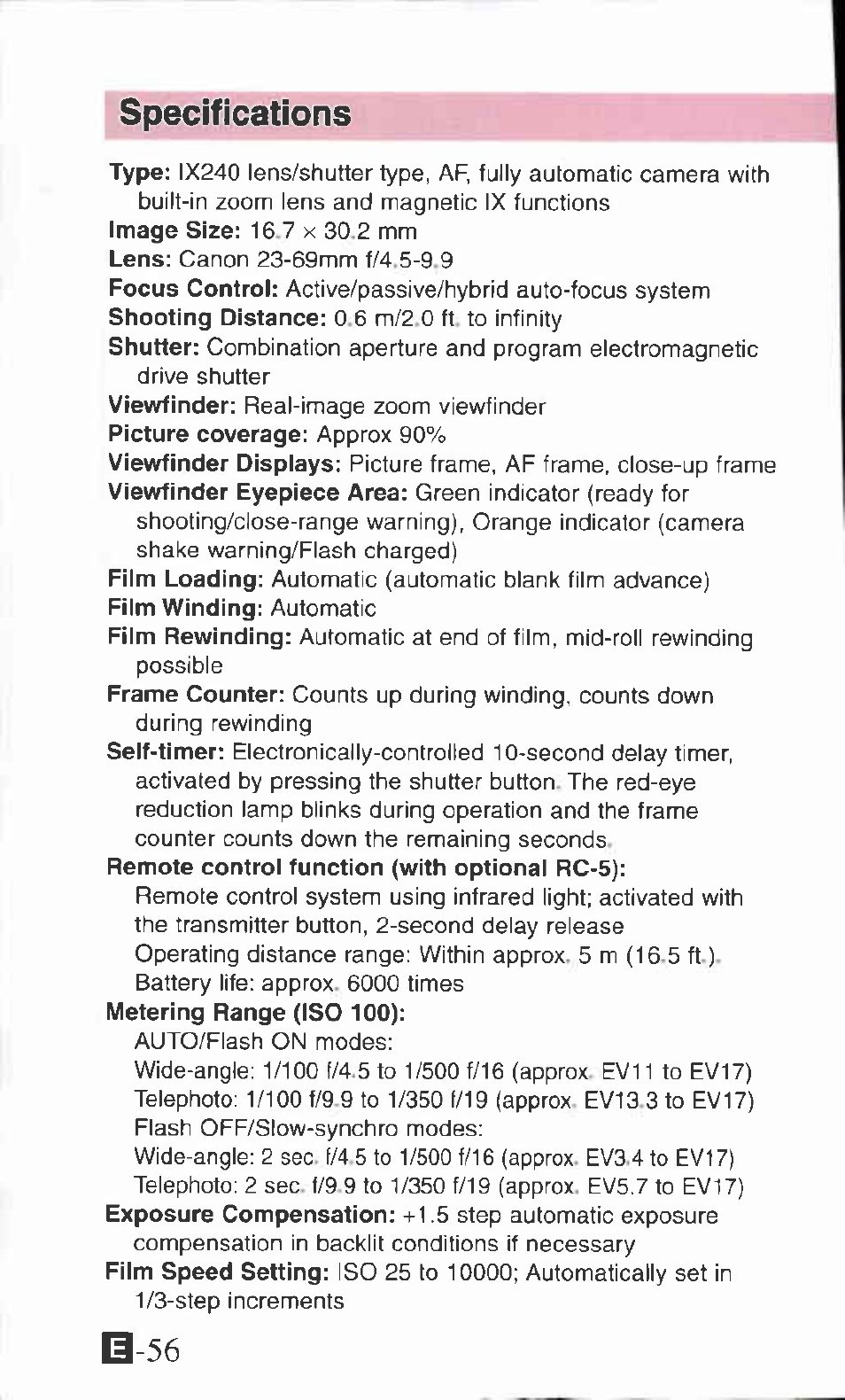 Specifications | Canon IXUS Z70 User Manual | Page 56 / 57