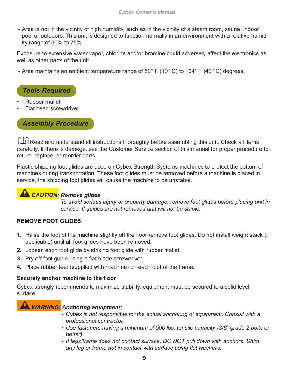 Tools required, Assembly procedure | Cybex 16080 Plate Loaded Chest Press User Manual | Page 9 / 18