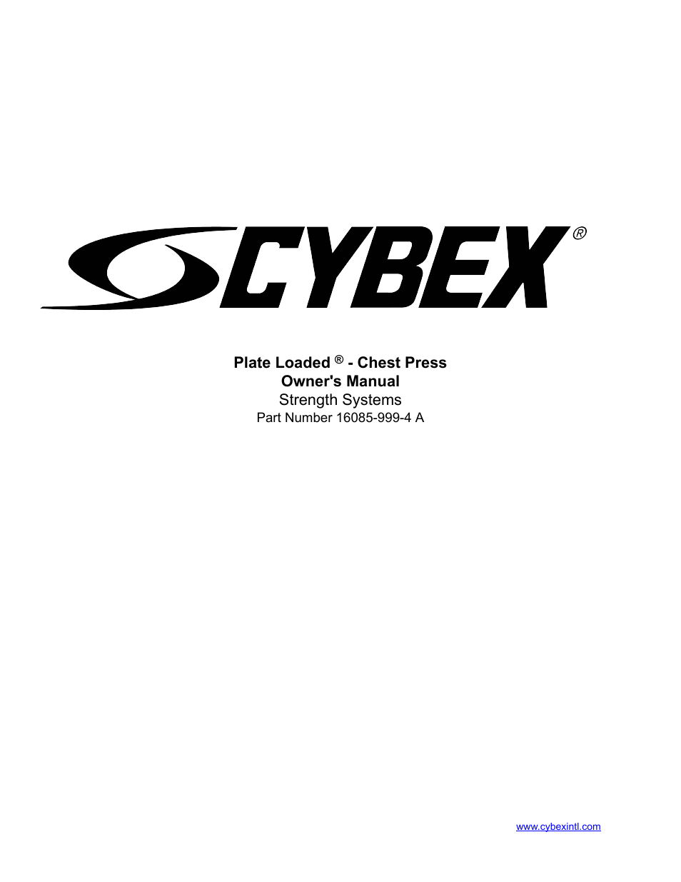 Cybex 16085 Plate Loaded Chest Press User Manual | 16 pages