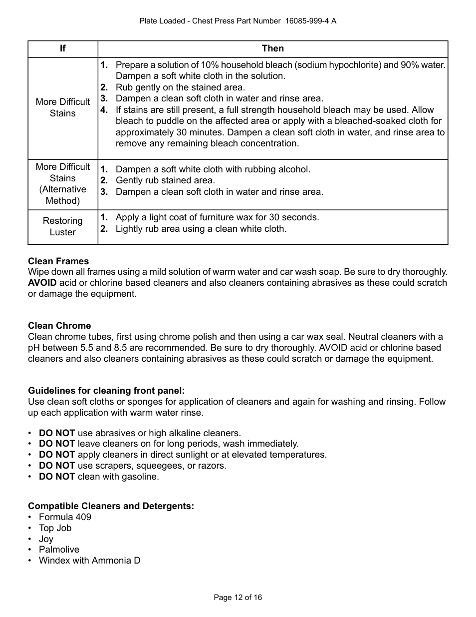 Cybex 16085 Plate Loaded Chest Press User Manual | Page 12 / 16