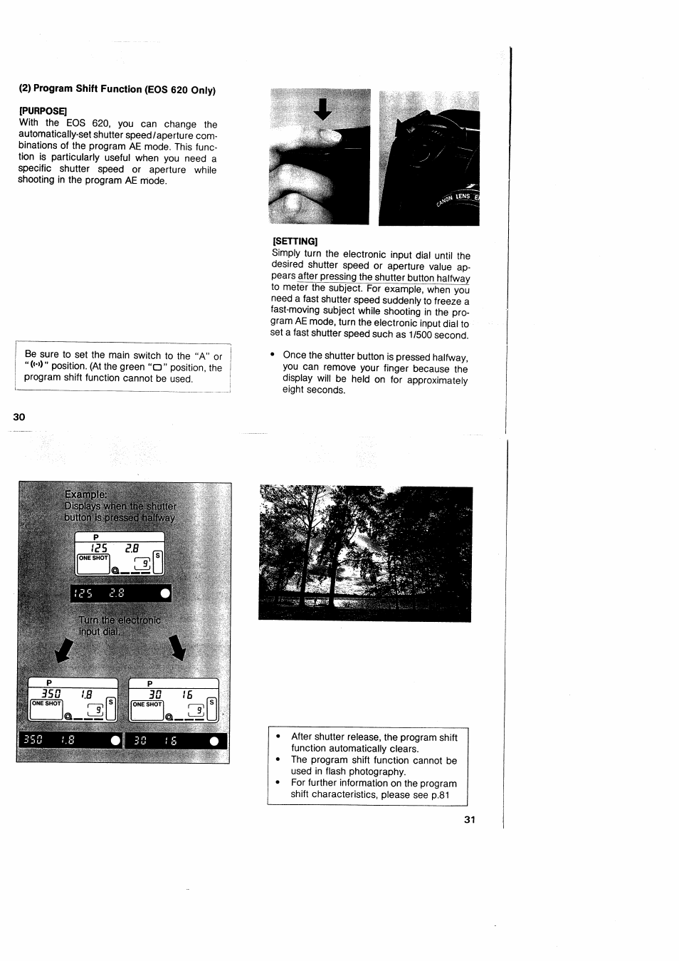 Exampie, Displays when the.shutter 'f'* button is, Turn'„wi efe^nic input dial | Canon EOS 650 User Manual | Page 18 / 45