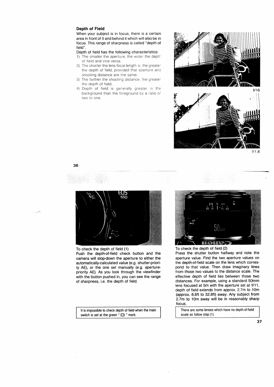 Depth of field | Canon EOS 650 User Manual | Page 21 / 45