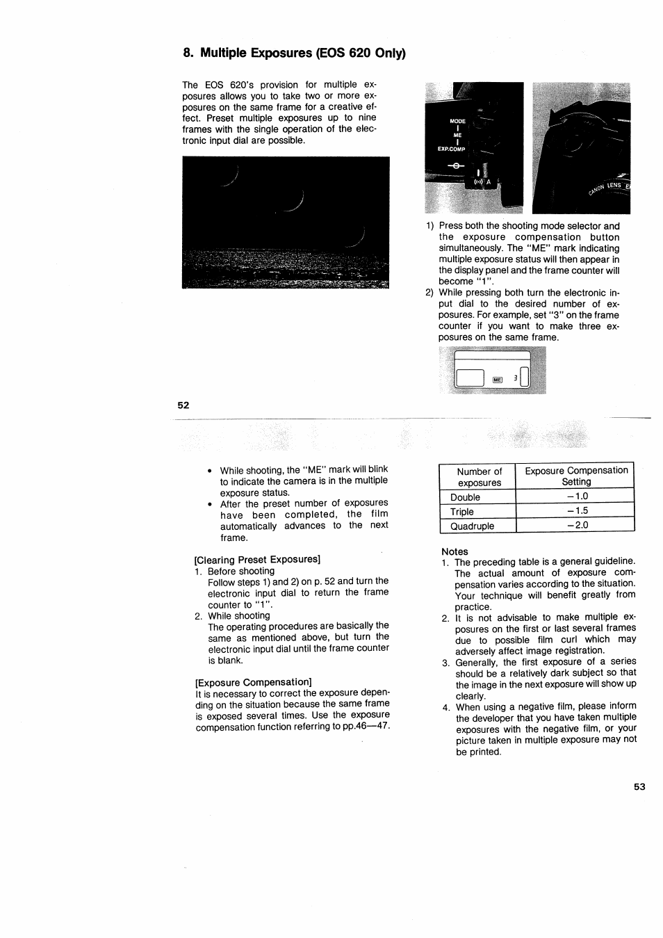 Multiple exposures (eos 620 only) | Canon EOS 650 User Manual | Page 29 / 45