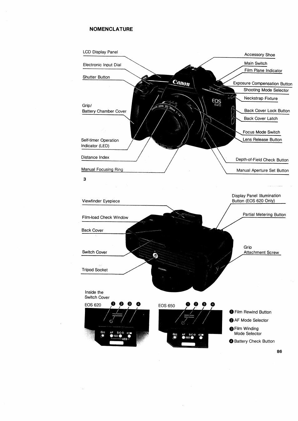 Nomenclature, O © © o | Canon EOS 650 User Manual | Page 3 / 45