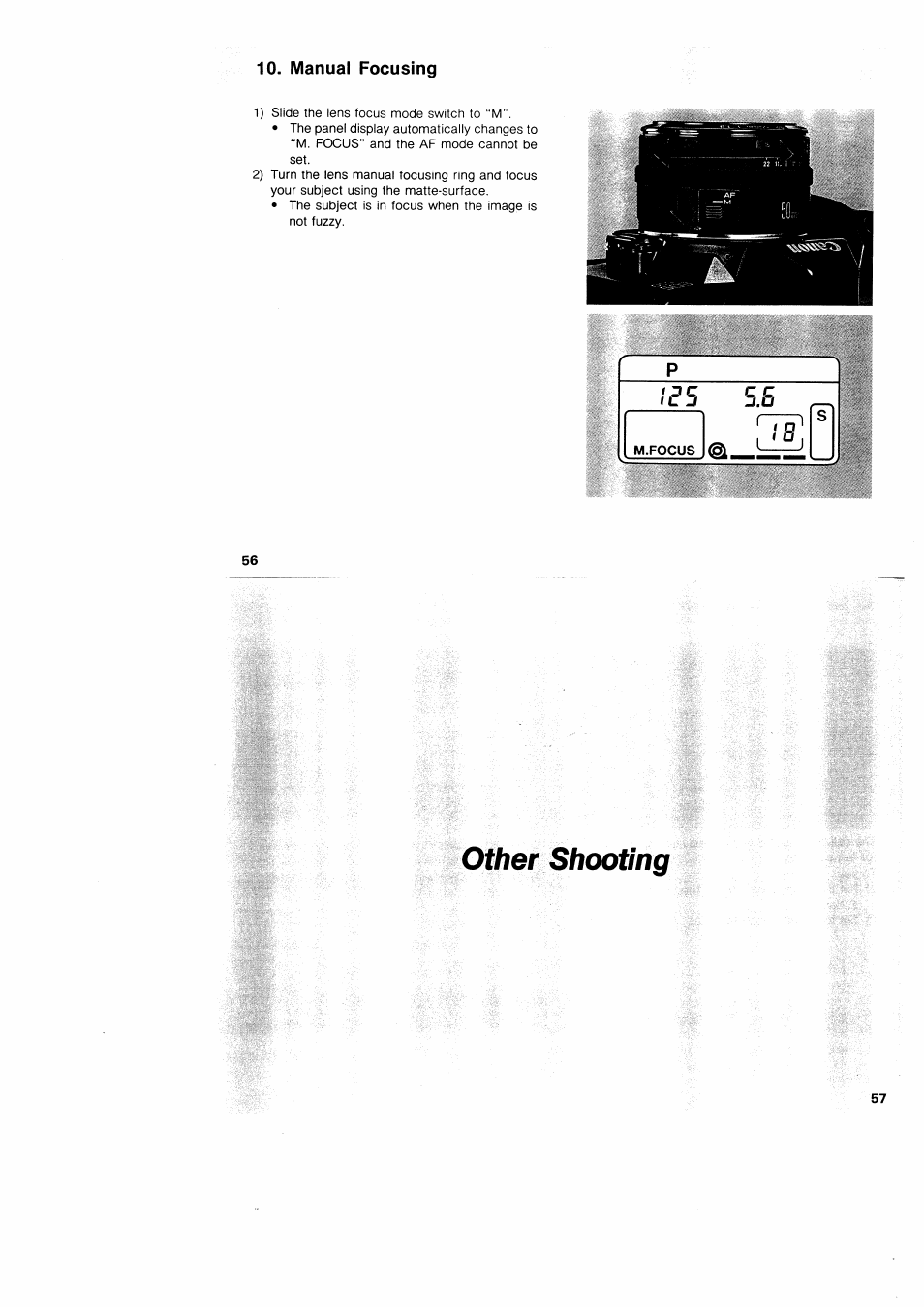 Manual focusing, Other shooting | Canon EOS 650 User Manual | Page 31 / 45