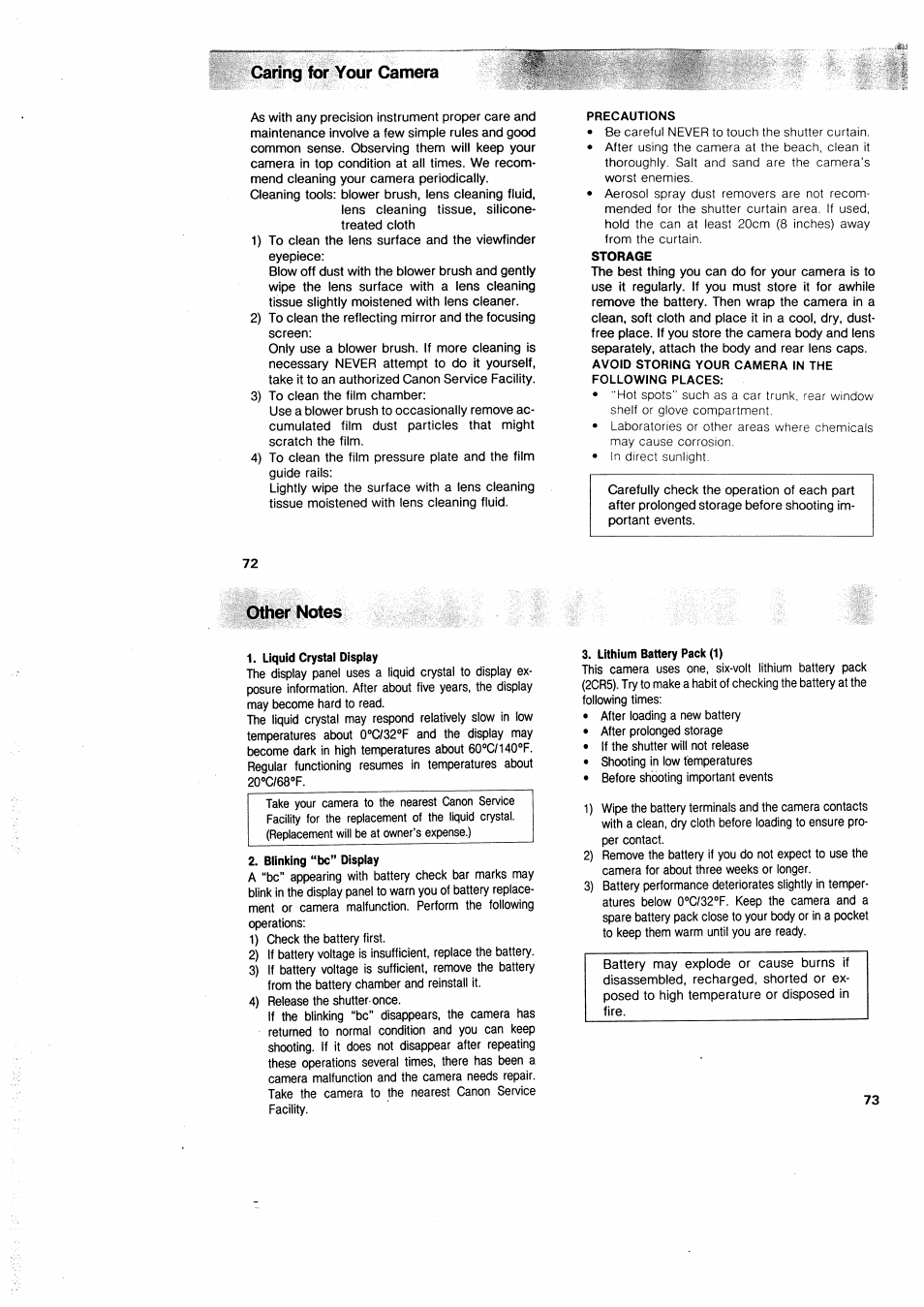 Caring for your camera | Canon EOS 650 User Manual | Page 39 / 45