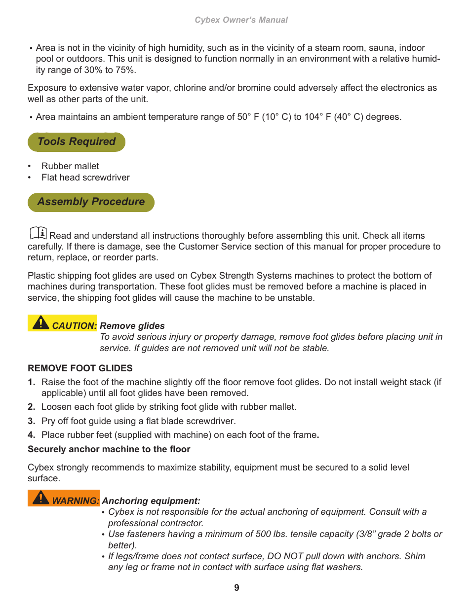 Tools required, Assembly procedure | Cybex 16090 Plate Loaded Row User Manual | Page 9 / 18