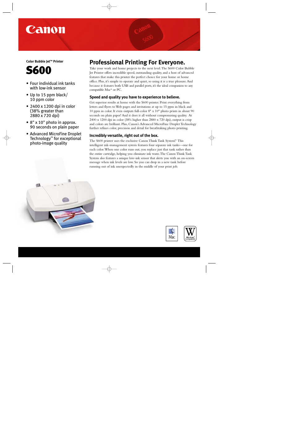 Canon Color Bubble S600 User Manual | 2 pages